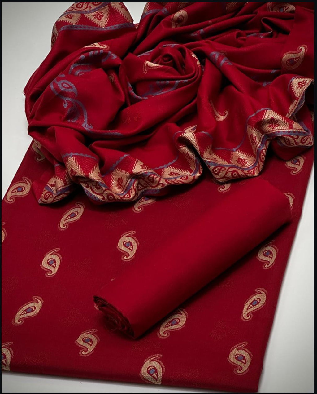 *Shirt 🥰❤️* heavy all over broshia design work 
*Trouser 🥰❤️* dhanak marina plain
*Shawl* dhanak marina all over beautiful broshia work
With beautiful design work borders