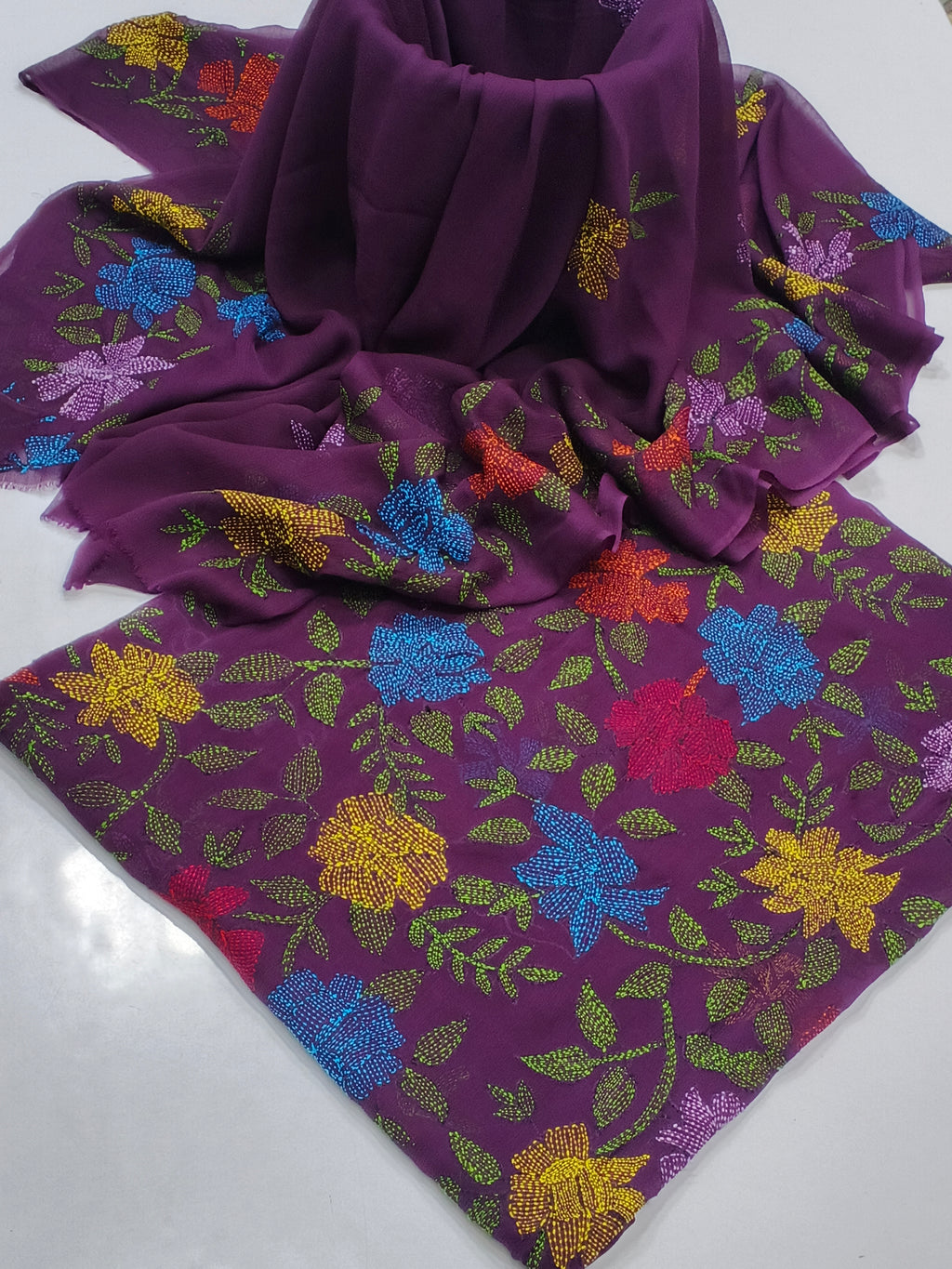 Bamber Chiffon Fabric Handmade Kacha Gulab Shirt , dupatta double boader 2pc Dress 😍😍