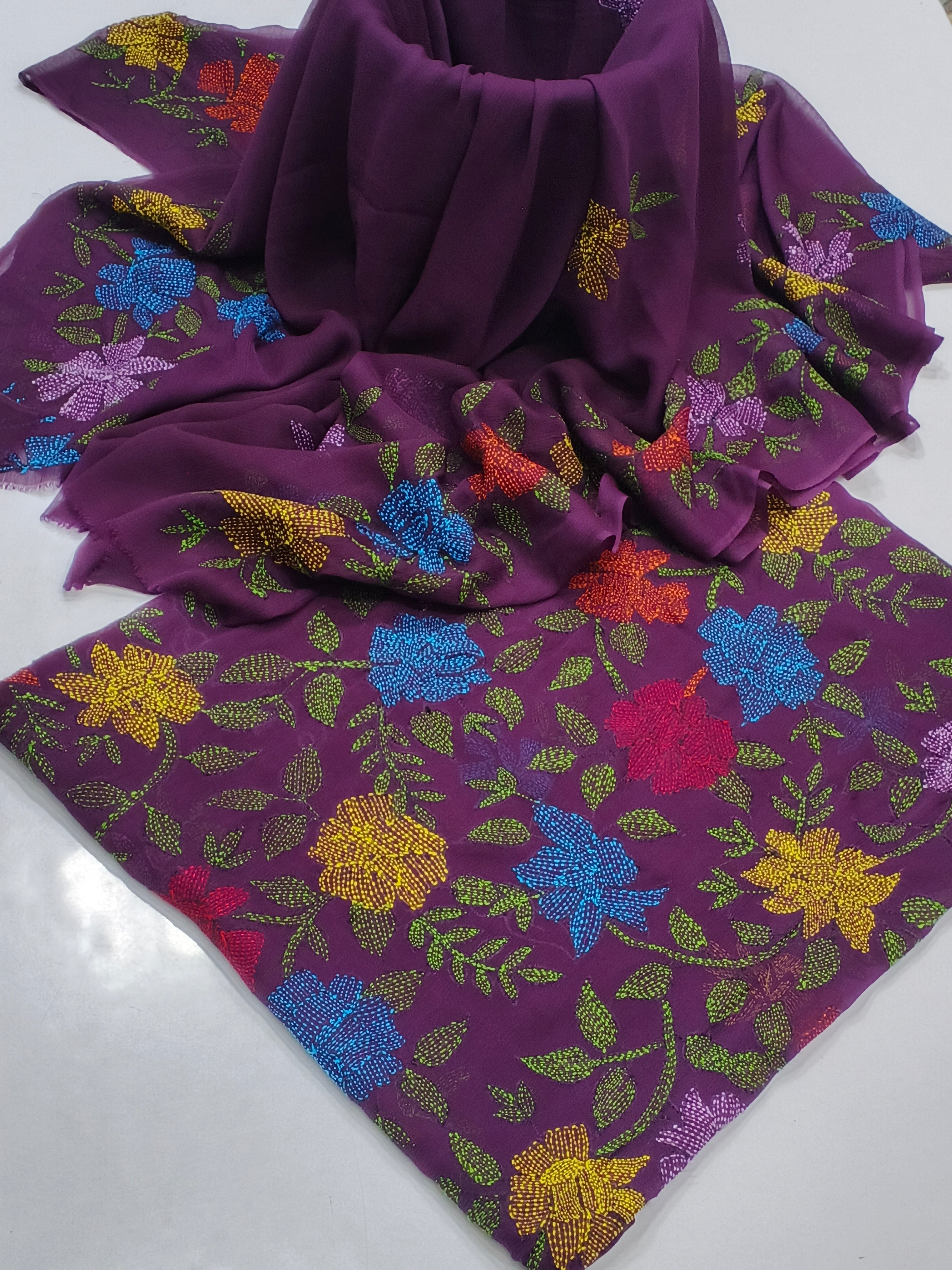 Bamber Chiffon Fabric Handmade Kacha Gulab Shirt , dupatta double boader 2pc Dress 😍😍